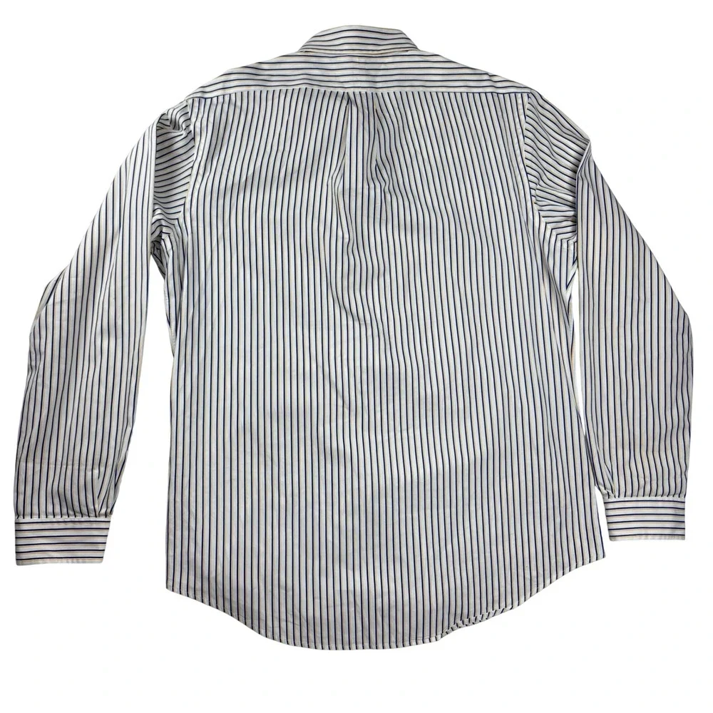 Polo Ralph Lauren Button Down Shirt White Blue Yellow Stripe Custom Fit Cotton L